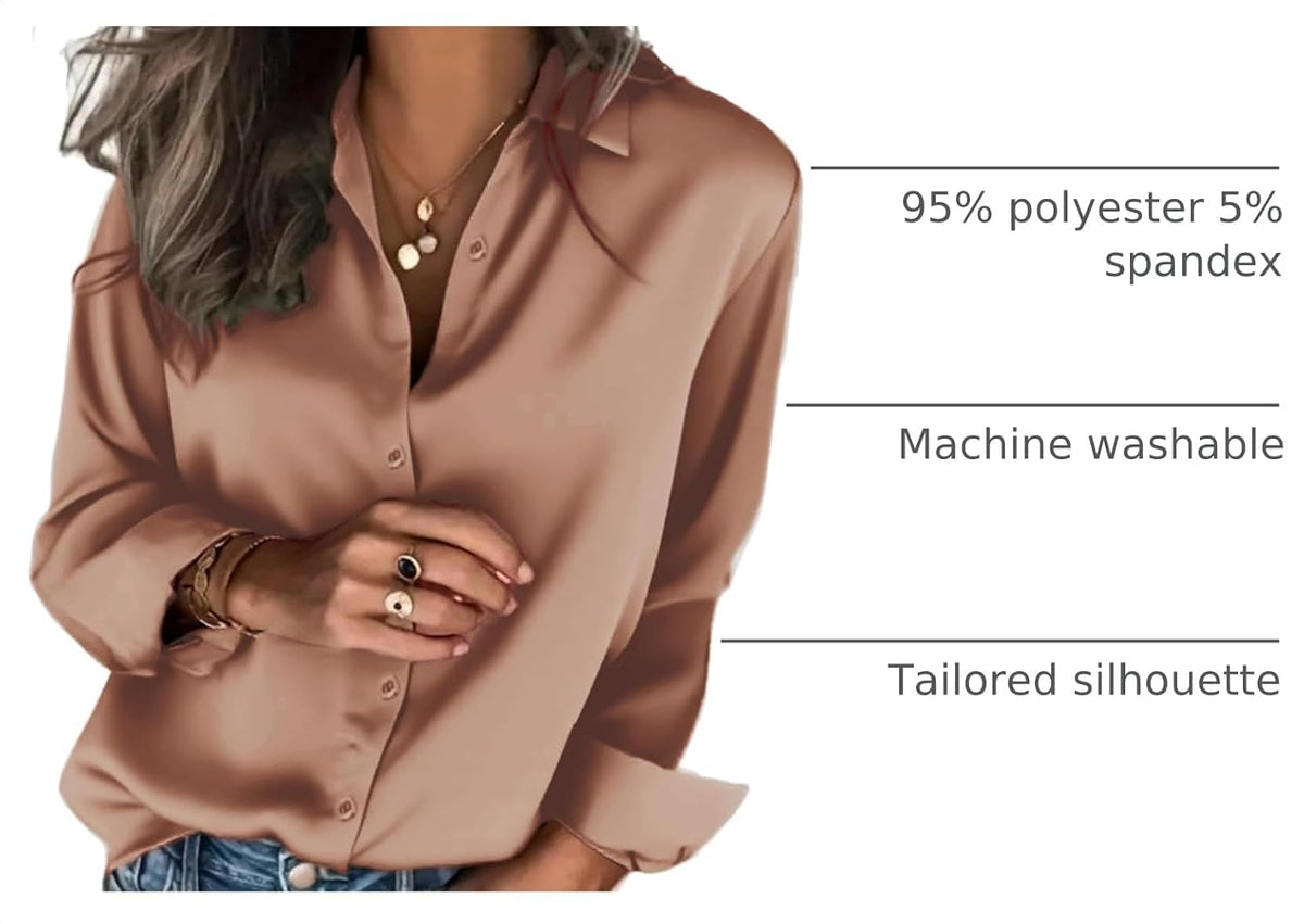 Zeagoo Satin Blouses for Women Silk Button Down Shirts Long Sleeve Tops