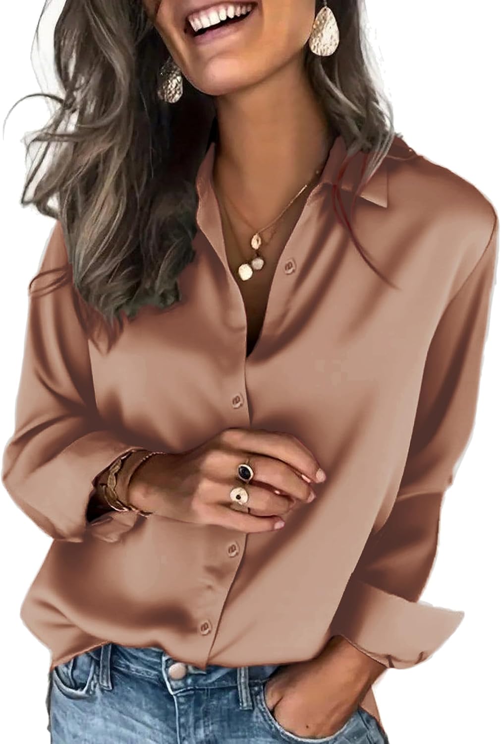 Zeagoo Satin Blouses for Women Silk Button Down Shirts Long Sleeve Tops