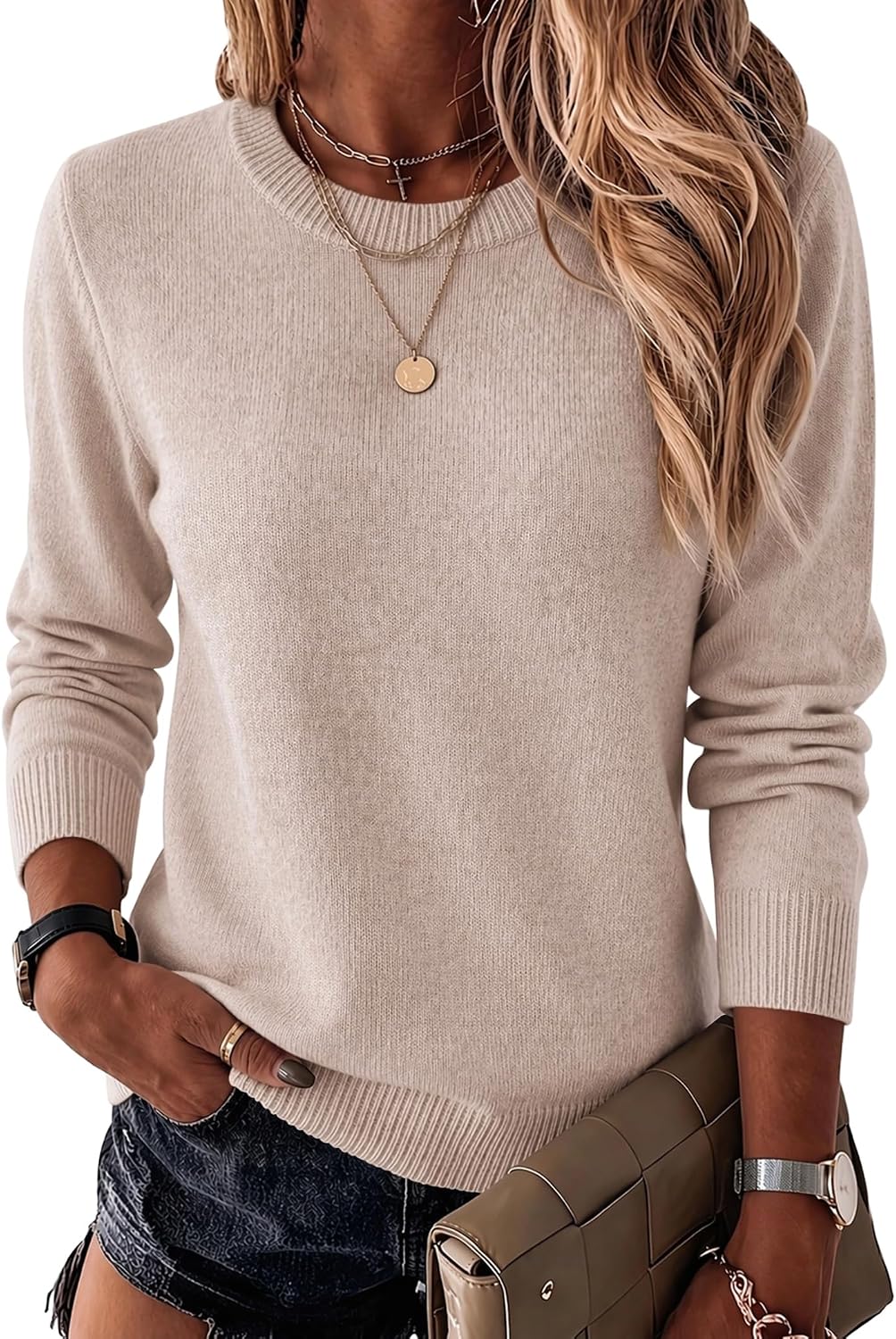 Zeagoo Womens Wool Blend Sweater Crewneck Long Sleeve Tops Fashion Clothing